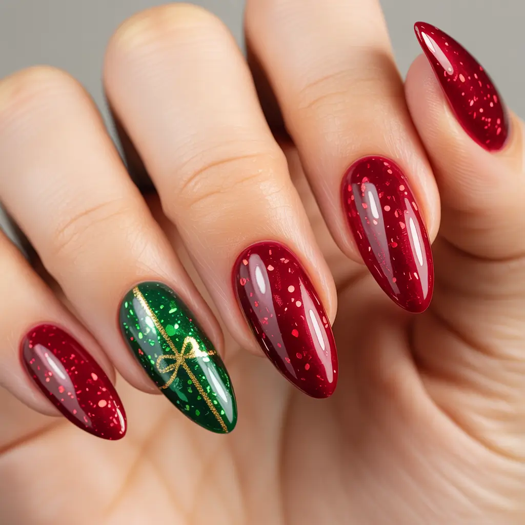 Simple Christmas Nails 2025 Festive Ribbon Glam