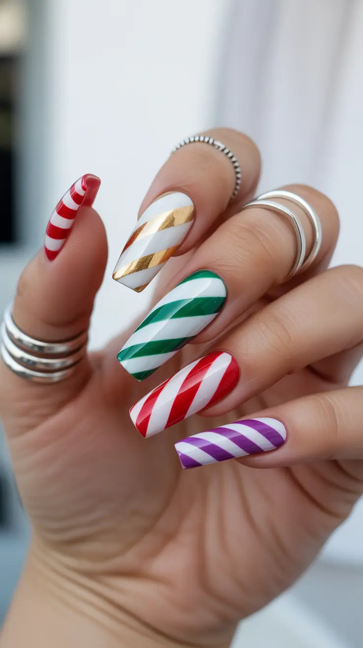 Simple Christmas Nails 2025 Peppermint Swirl