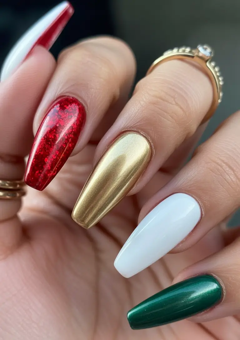 Simple Christmas Nails 2025 Modern Metallic Magic