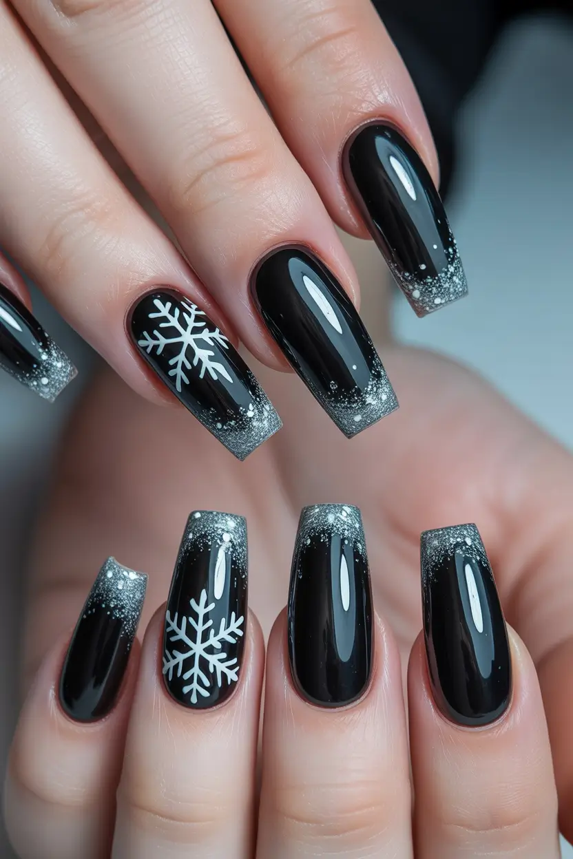 Simple Christmas Nails 2025 Snowflake French Tips