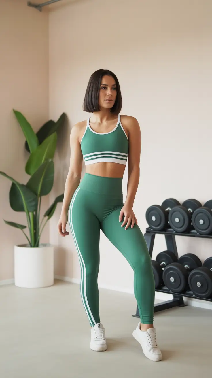 Stylish gym outfits 2026 - Retro Track-Inspired Green Set