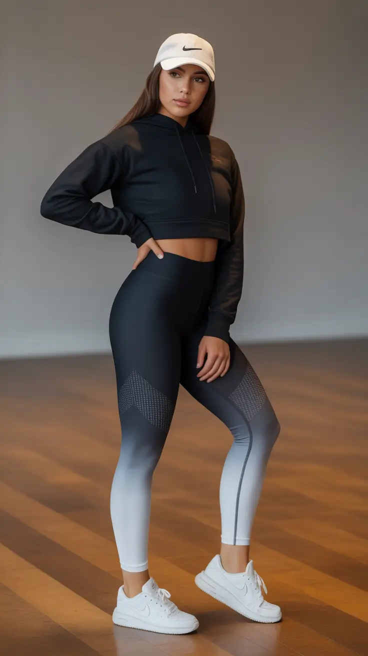 Stylish gym outfits 2026 - Monochrome Gradient Athleisure