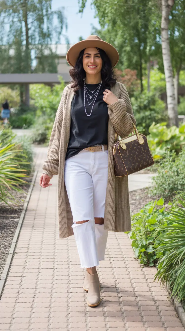 Travel outfit ideas 2026 Long Cardigan Layers for Warm Autumn Walks