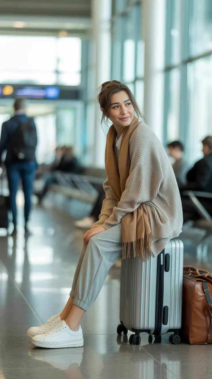 Travel outfit ideas 2026 Soft Knit Layers for Calm, Cozy Airport Moments