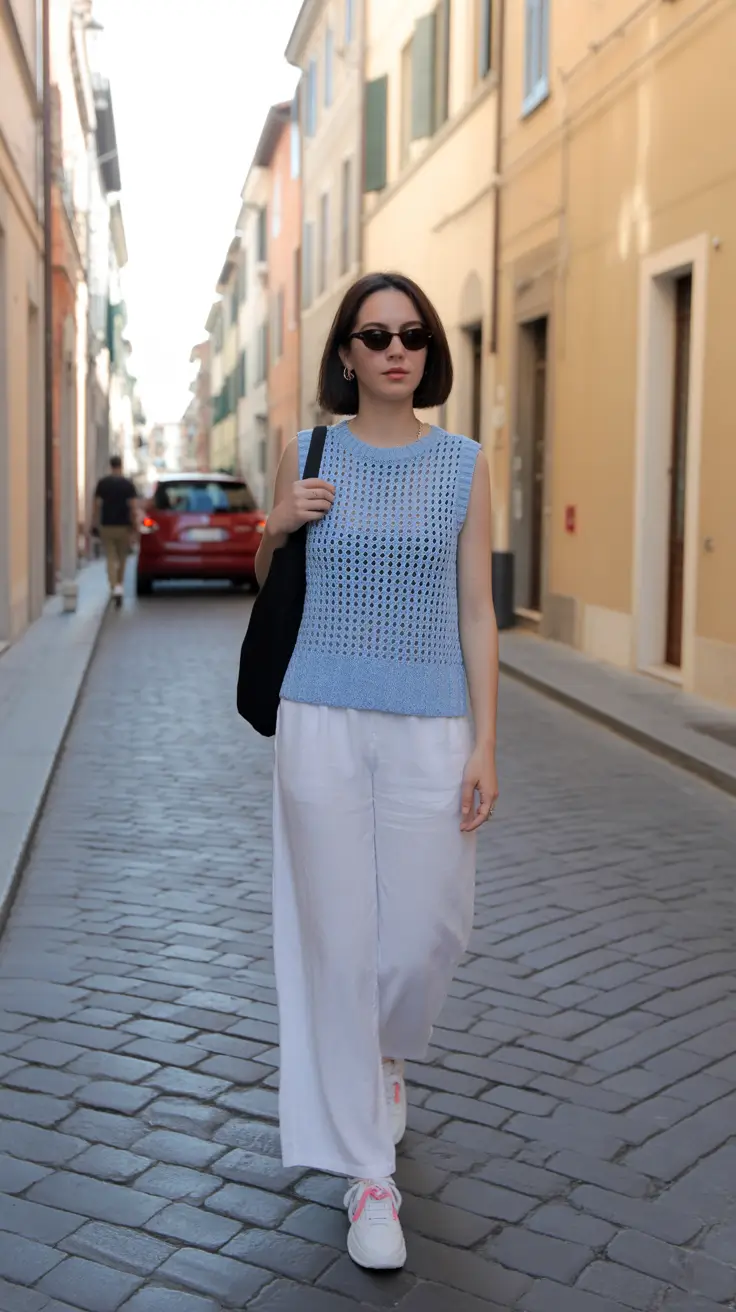 Travel outfit ideas 2026 Wide-Leg Ease for Mediterranean Streets