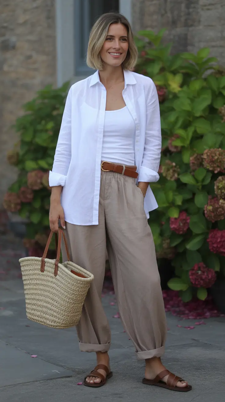 Travel outfit ideas 2026 Relaxed Linen Layers for Beach Town Markets