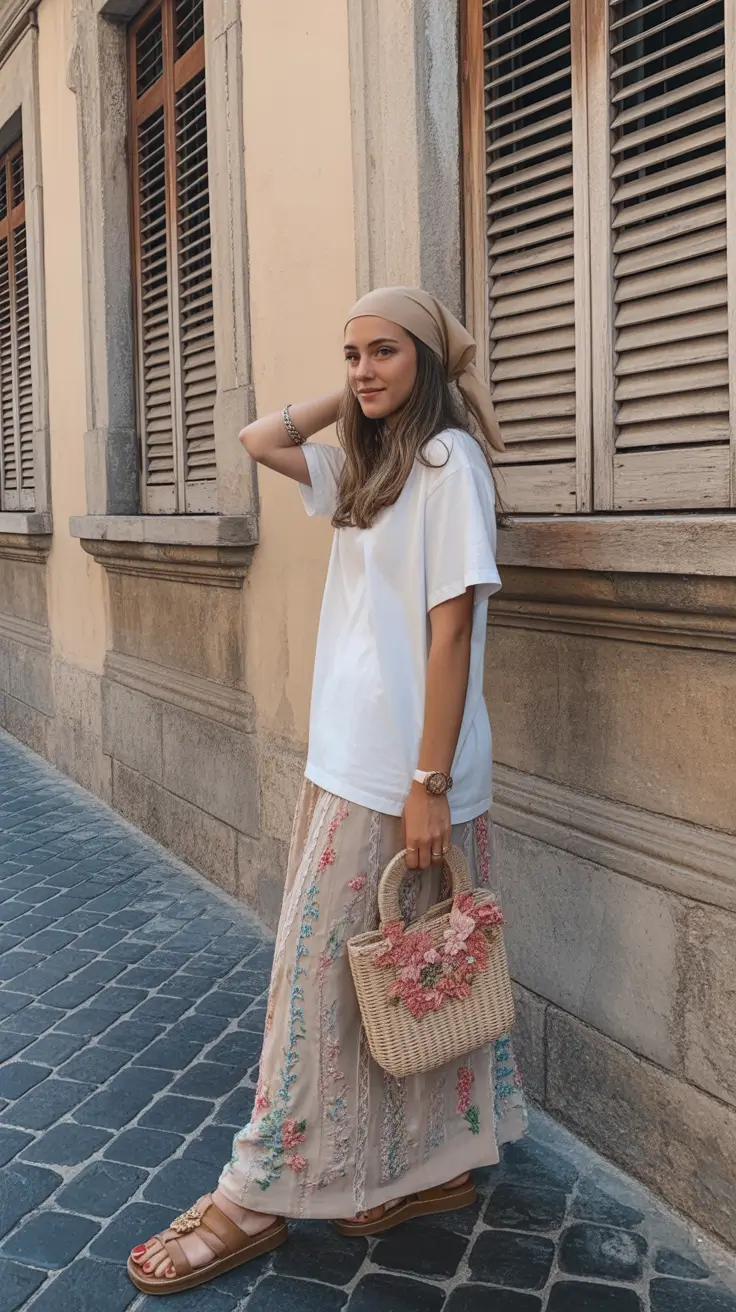 Travel outfit ideas 2026 Boho Maxi and Oversized Tee for Storybook Escapes