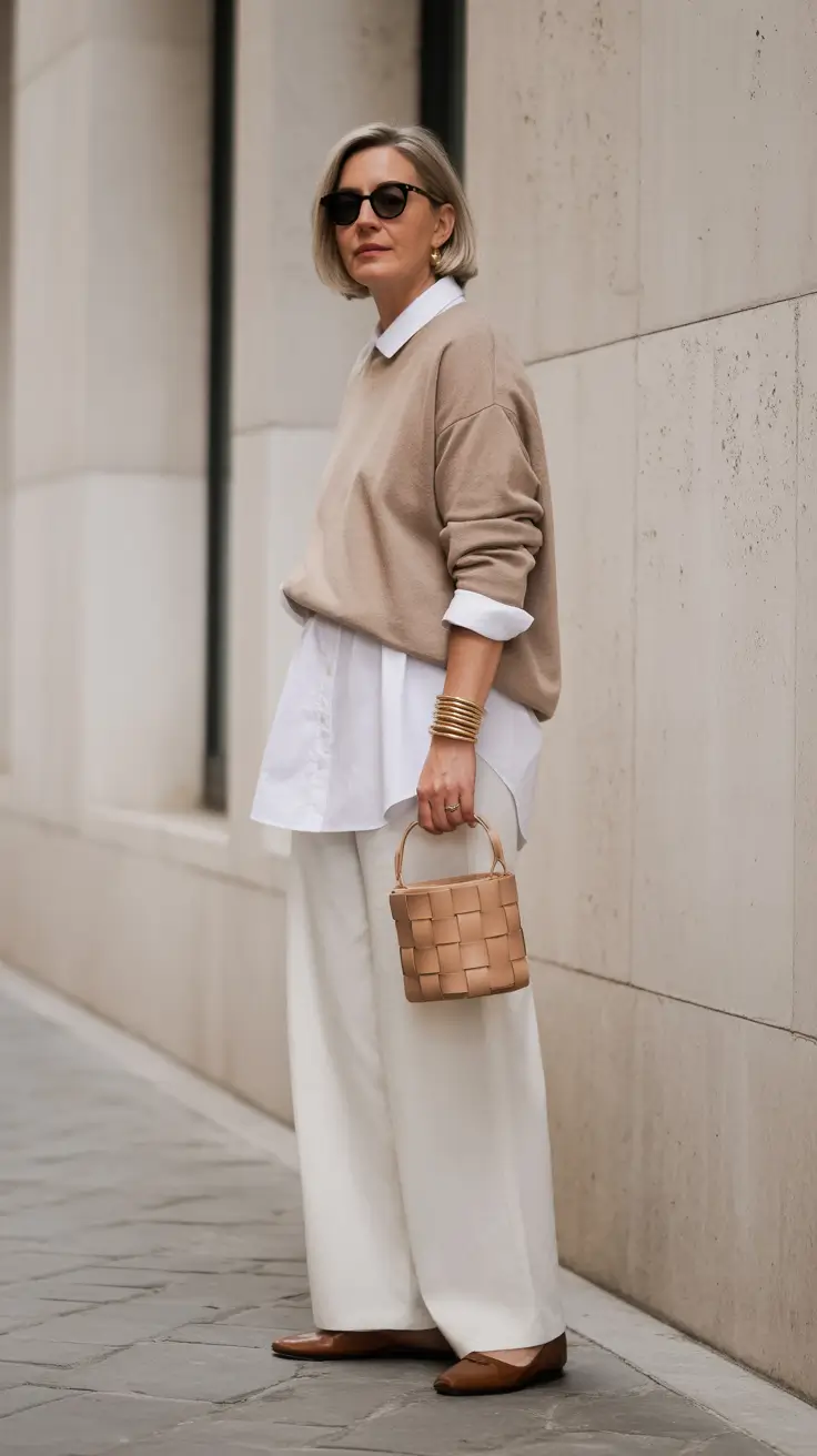 Trendy outfits for women over 40 in 2026 – Oversized Neutrals for Effortless Street Style