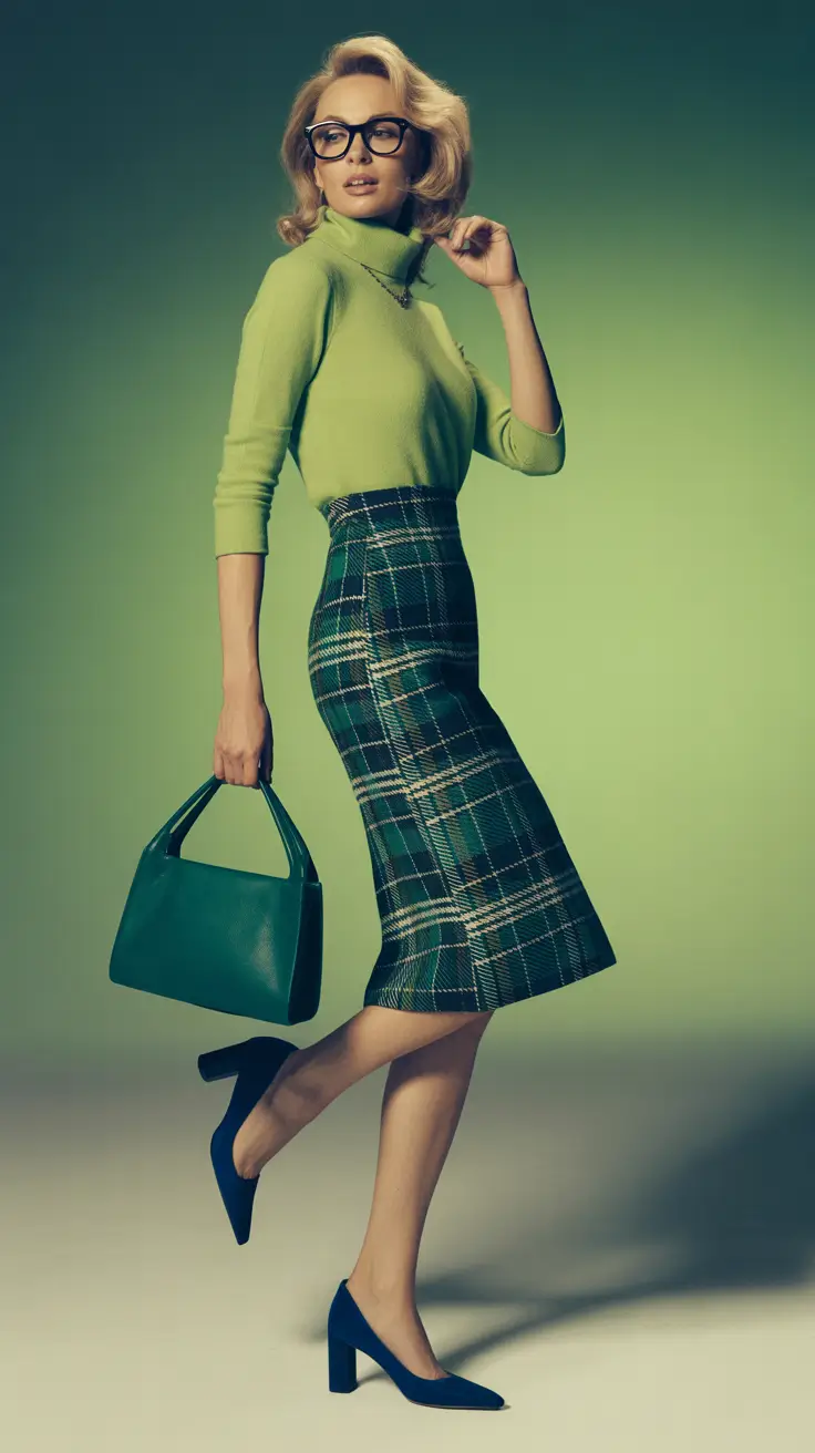 Trendy outfits for women over 40 in 2026 – Retro Green Pencil Skirt for Smart Career Days