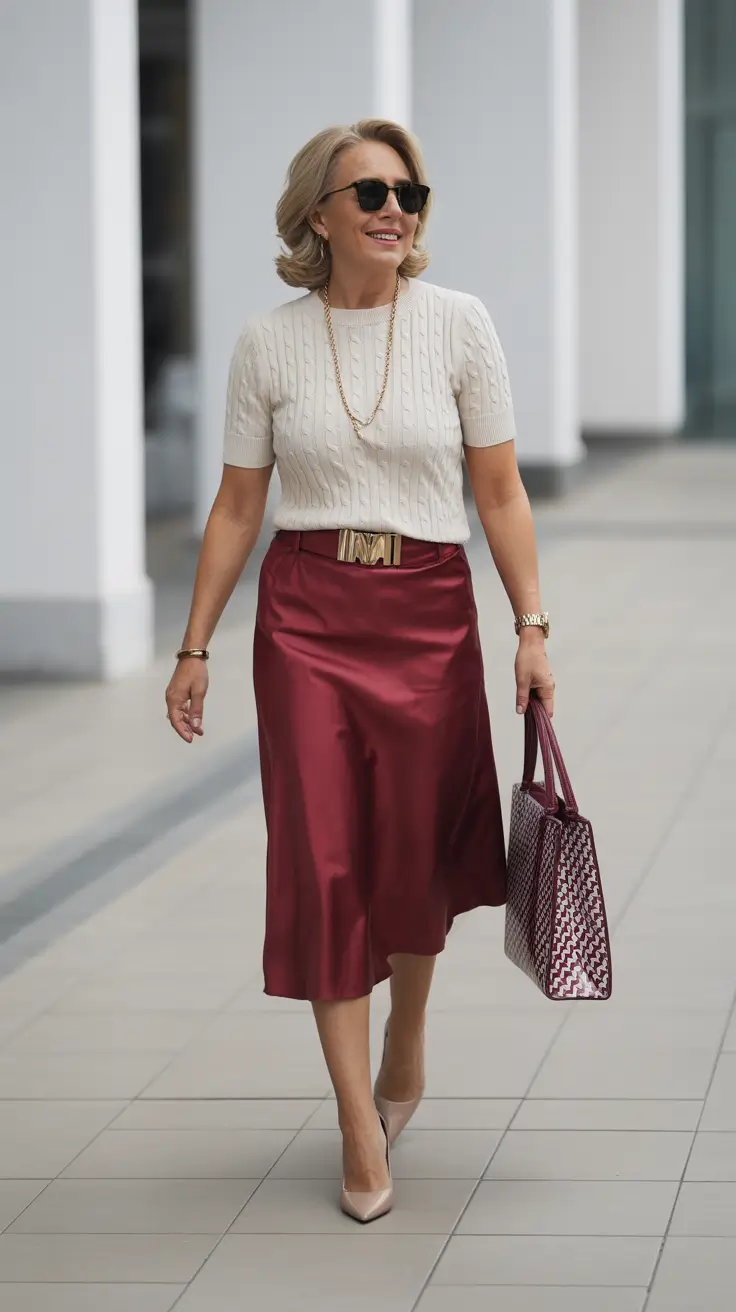 Trendy outfits for women over 40 in 2026 – Satin Skirt Glam for Fall Evenings