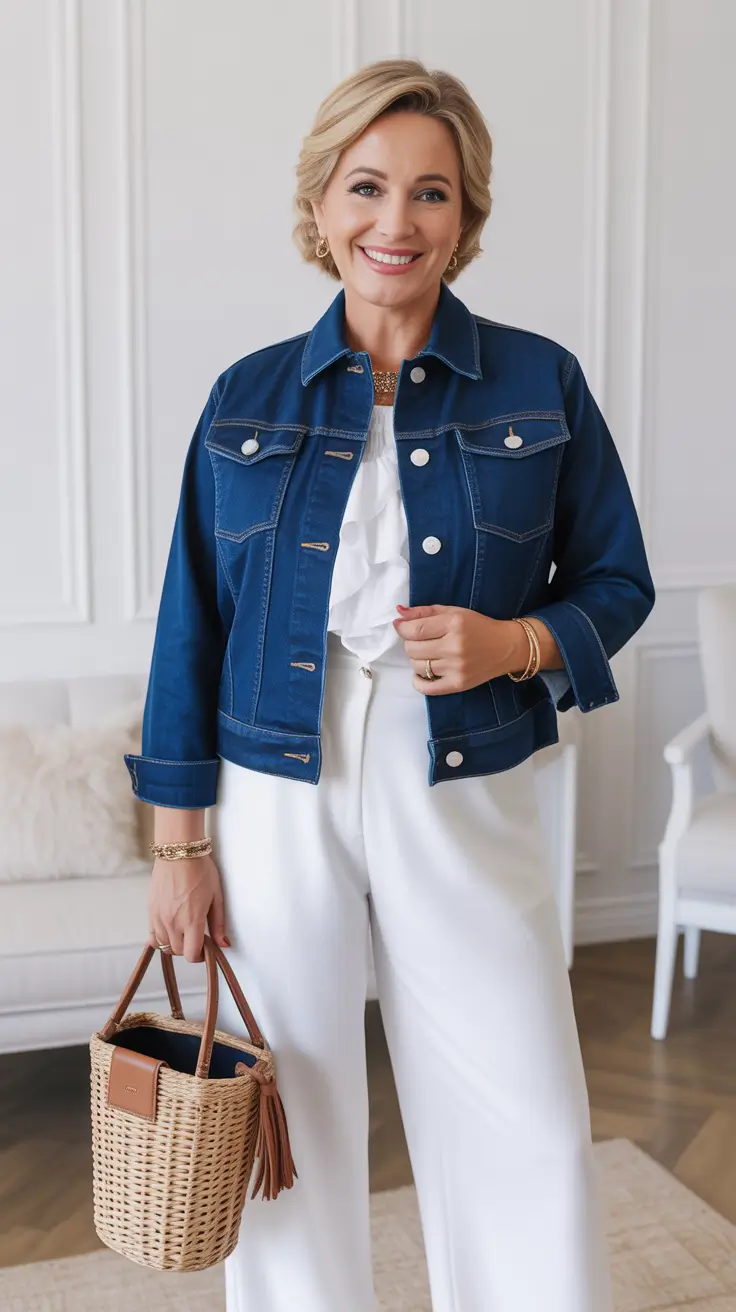 Trendy outfits for women over 40 in 2026 – Crisp Whites and Denim for Fresh Spring Energy