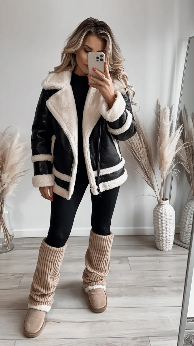 Ugg outfit inspiration 2026 – Shearling Aviator and Tall Textured Leg Warmers