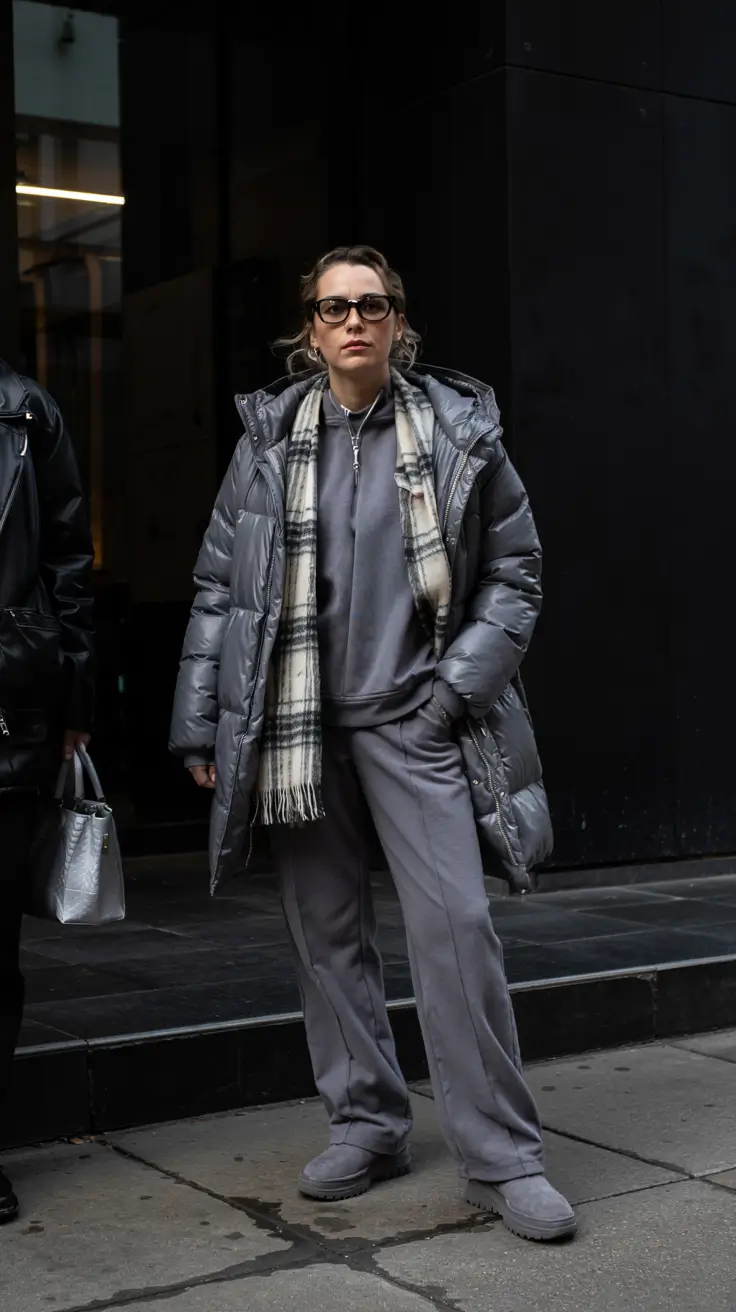 Ugg outfit inspiration 2026 – Monochrome Grey Street Layers with Cozy Ugg Botas