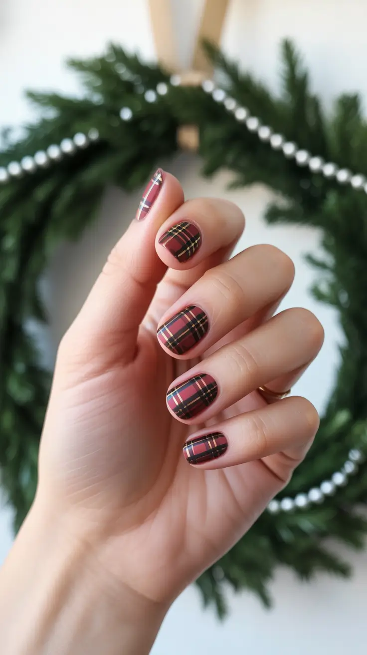 Classic plaid winter nail color inspo
