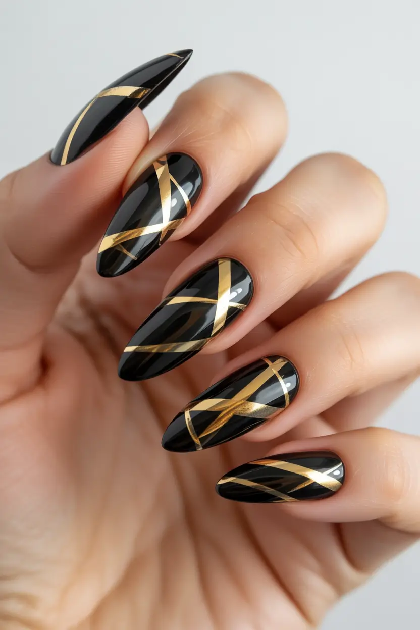 Black gold winter nail color inspo
