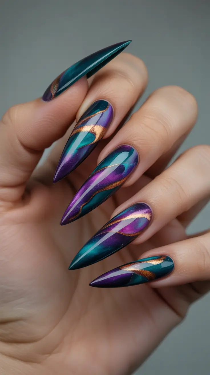 Cosmic aurora winter nail color inspo