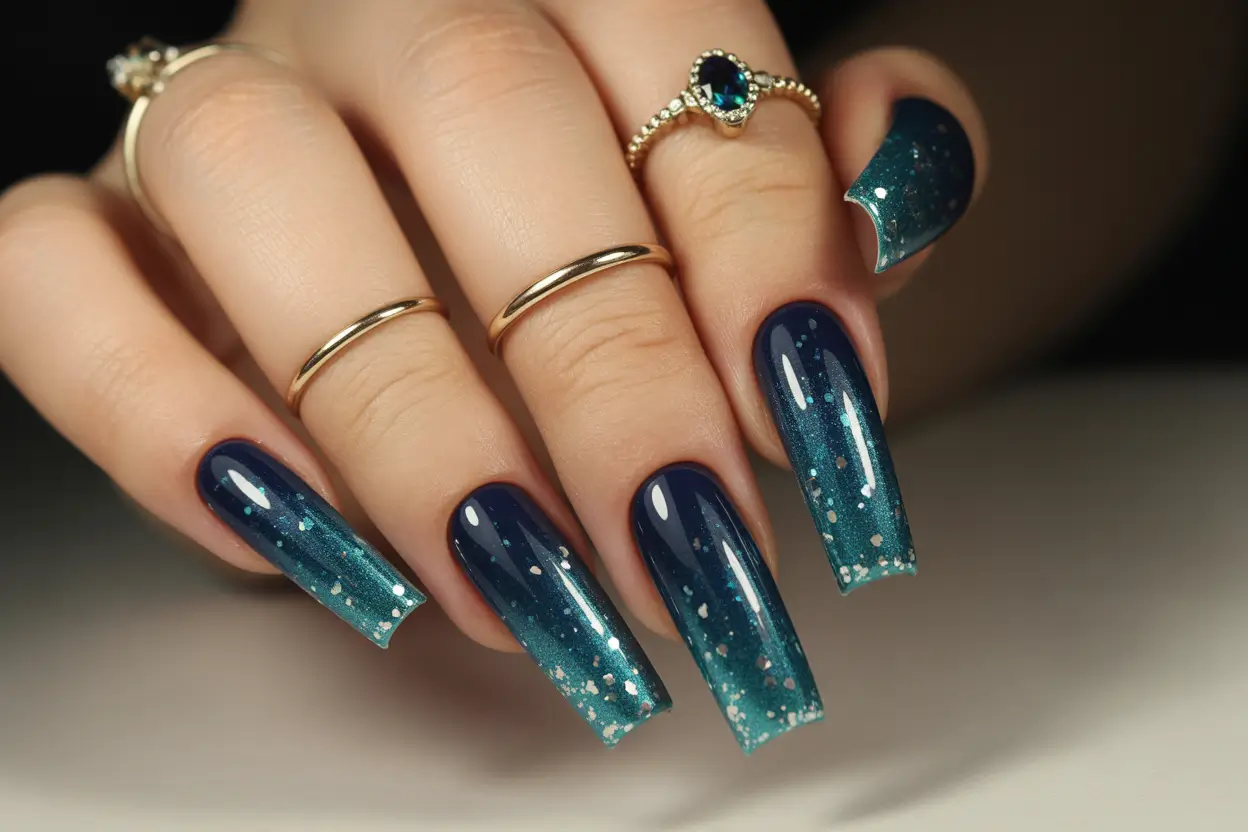 Midnight shimmer winter nail color inspo