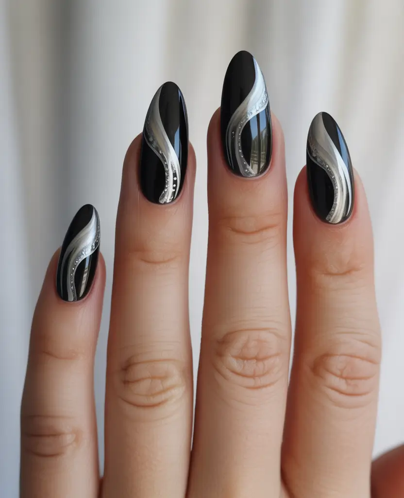 Monochrome metal winter nail color inspo