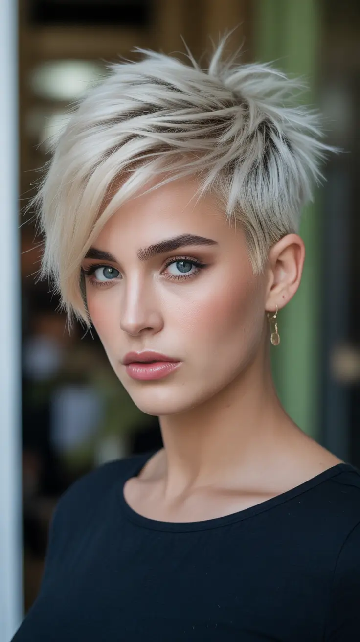 asymmetrical pixie haircut ideas 2026 Feathered Snow-White Pixie With Directional Layers