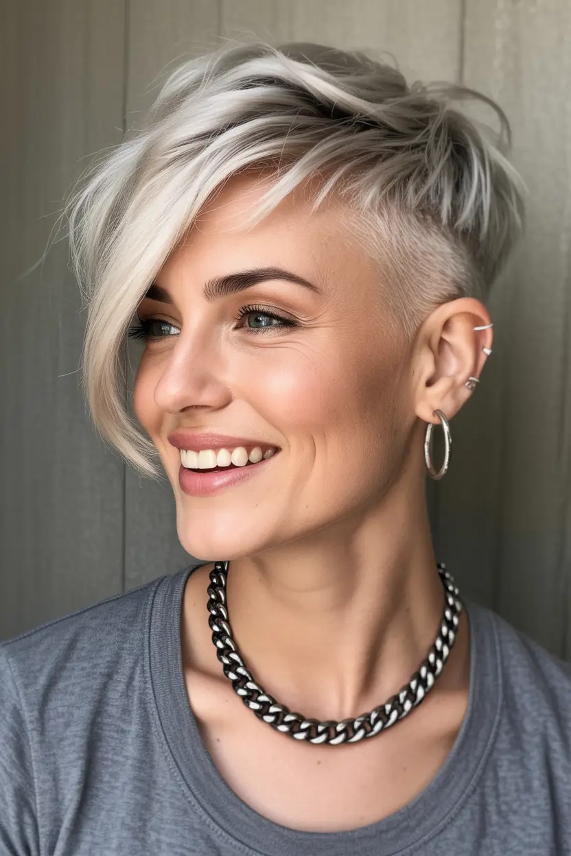 asymmetrical pixie haircut ideas 2026 Silver Undercut Pixie With Windswept Edge