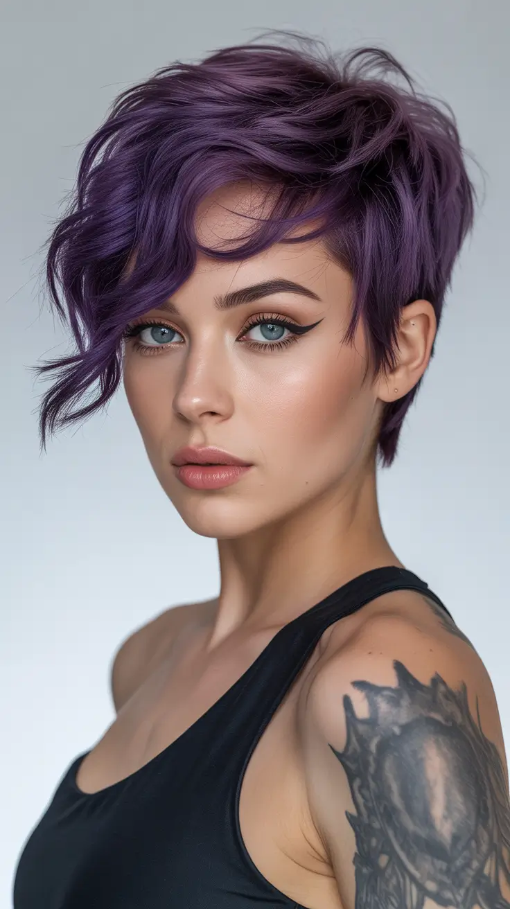 asymmetrical pixie haircut ideas 2026 Violet Tousled Pixie With Playful Texture