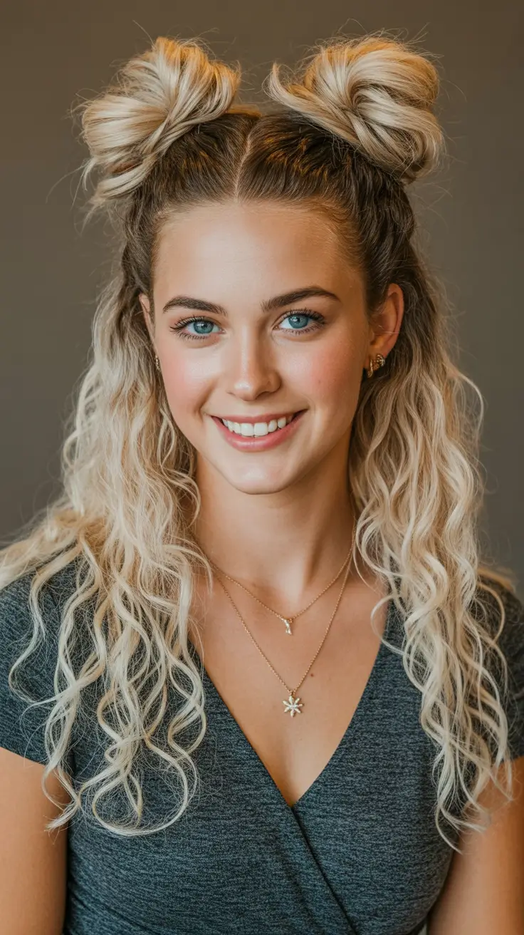 curly-hairstyles-2026-Double-Space-Buns-with-Wavy-Length