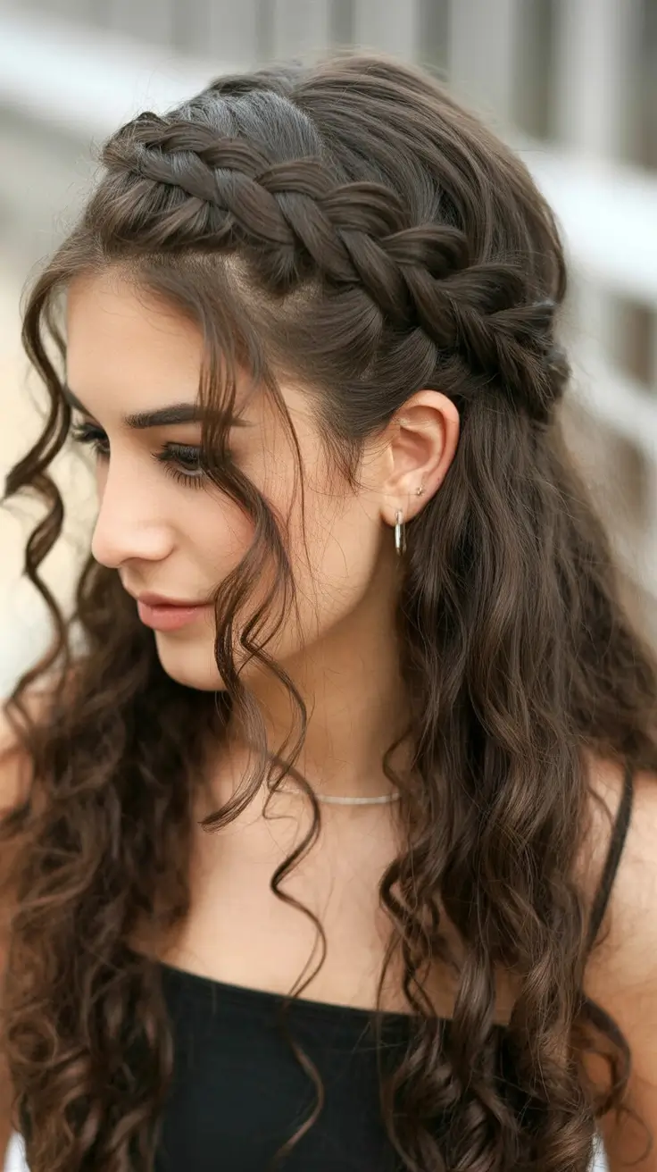 curly-hairstyles-2026-Braided-Crown-with-Cascading-Natural-Curls