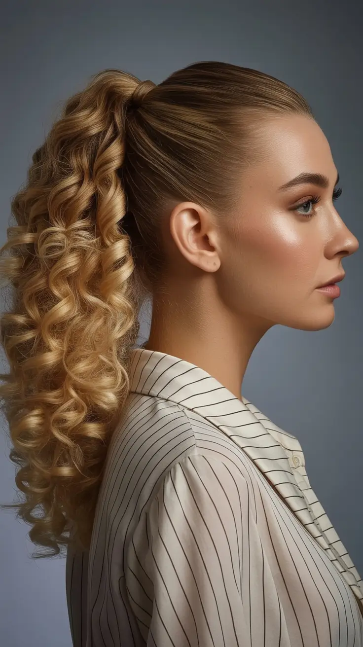curly-hairstyles-2026-Structured-High-Pony-with-Spiral-Blonde-Curls