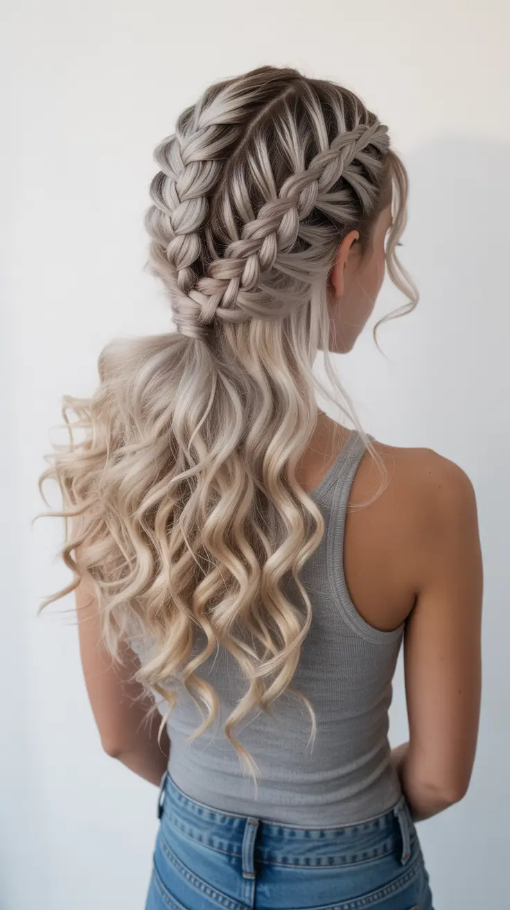 curly-hairstyles-2026-Double-Dutch-Braids-into-Wavy-Ponytail