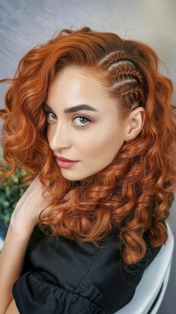 curly-hairstyles-2026-Side-Swept-Copper-Curls-with-MicroBraids