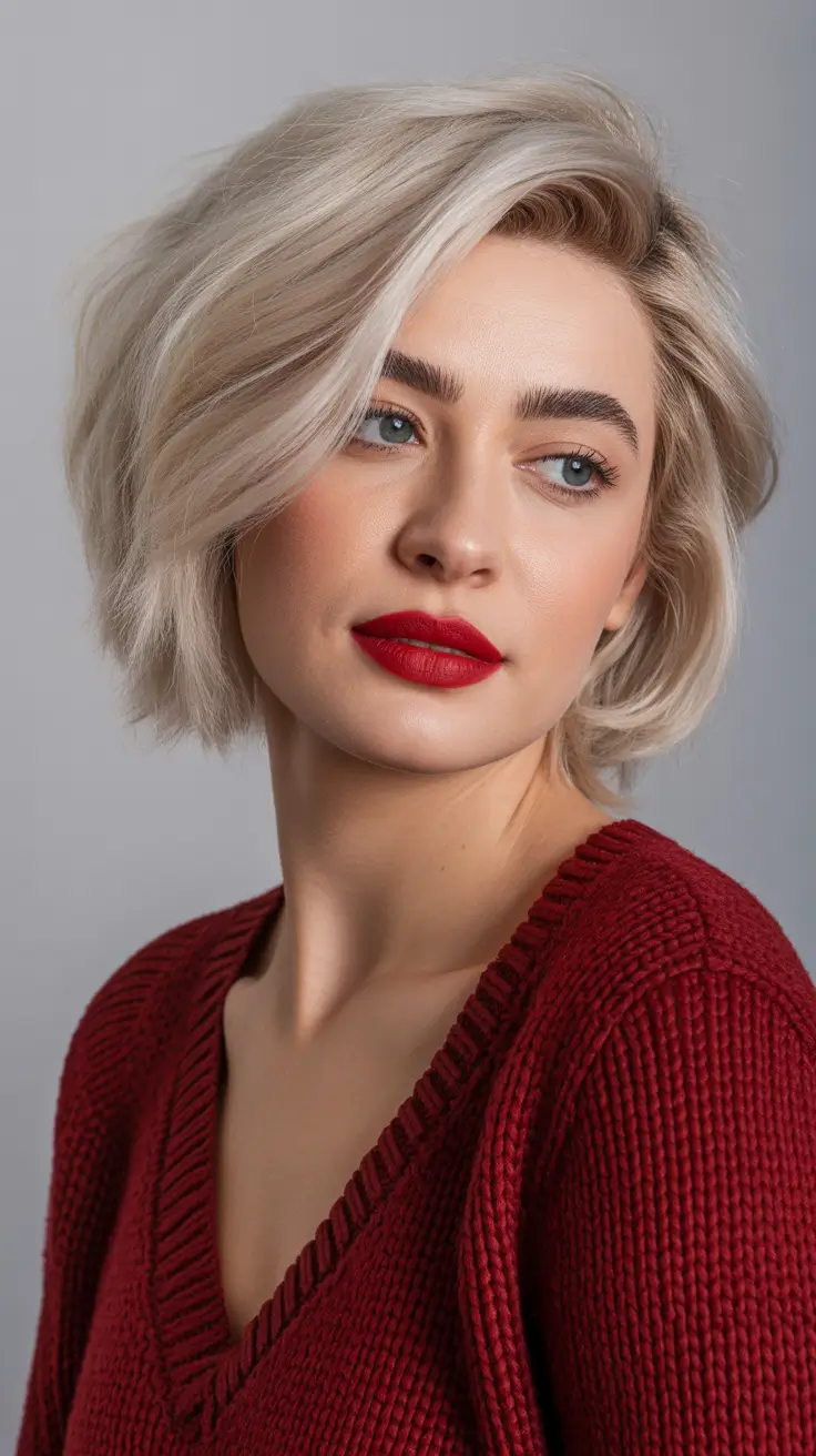 Best haircuts for chubby faces 2026 Soft Platinum French Bob With Lifted Crown
