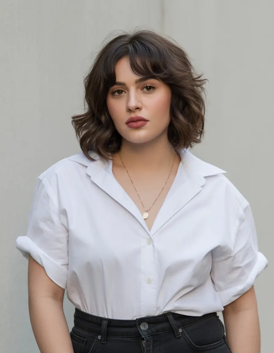 Best haircuts for chubby faces 2026 Soft Curly Lob With Face-Framing Layers