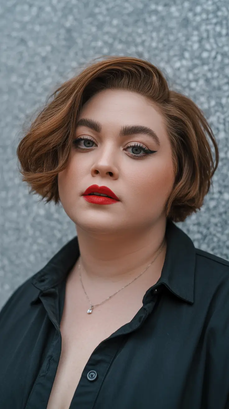 Best haircuts for chubby faces 2026 Side-Parted Chocolate Bob