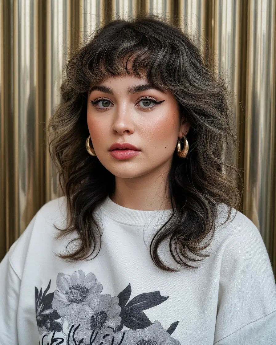 Best haircuts for chubby faces 2026 Modern Shag With Rounded Bangs