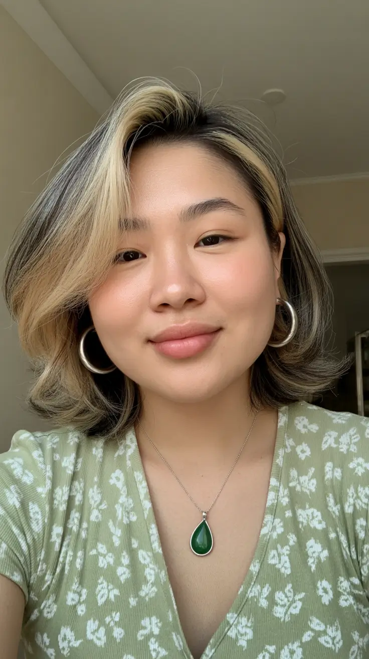 Best haircuts for chubby faces 2026 Soft Highlighted Bob With Side Balance