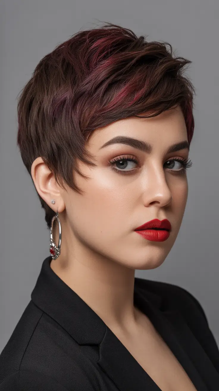 Best haircuts for chubby faces 2026 Textured Pixie With Color Dimension