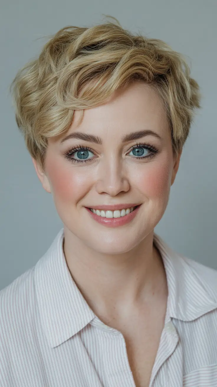 Best haircuts for chubby faces 2026 Airy Blonde Crop With Natural Movement