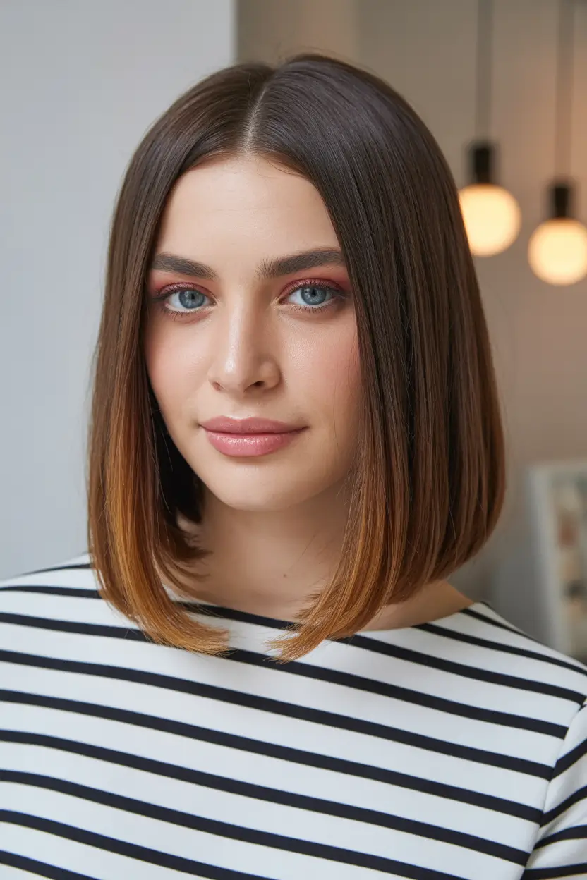 Best haircuts for medium hair 2026 Sharp Midi Bob With Sleek Ombre Detail