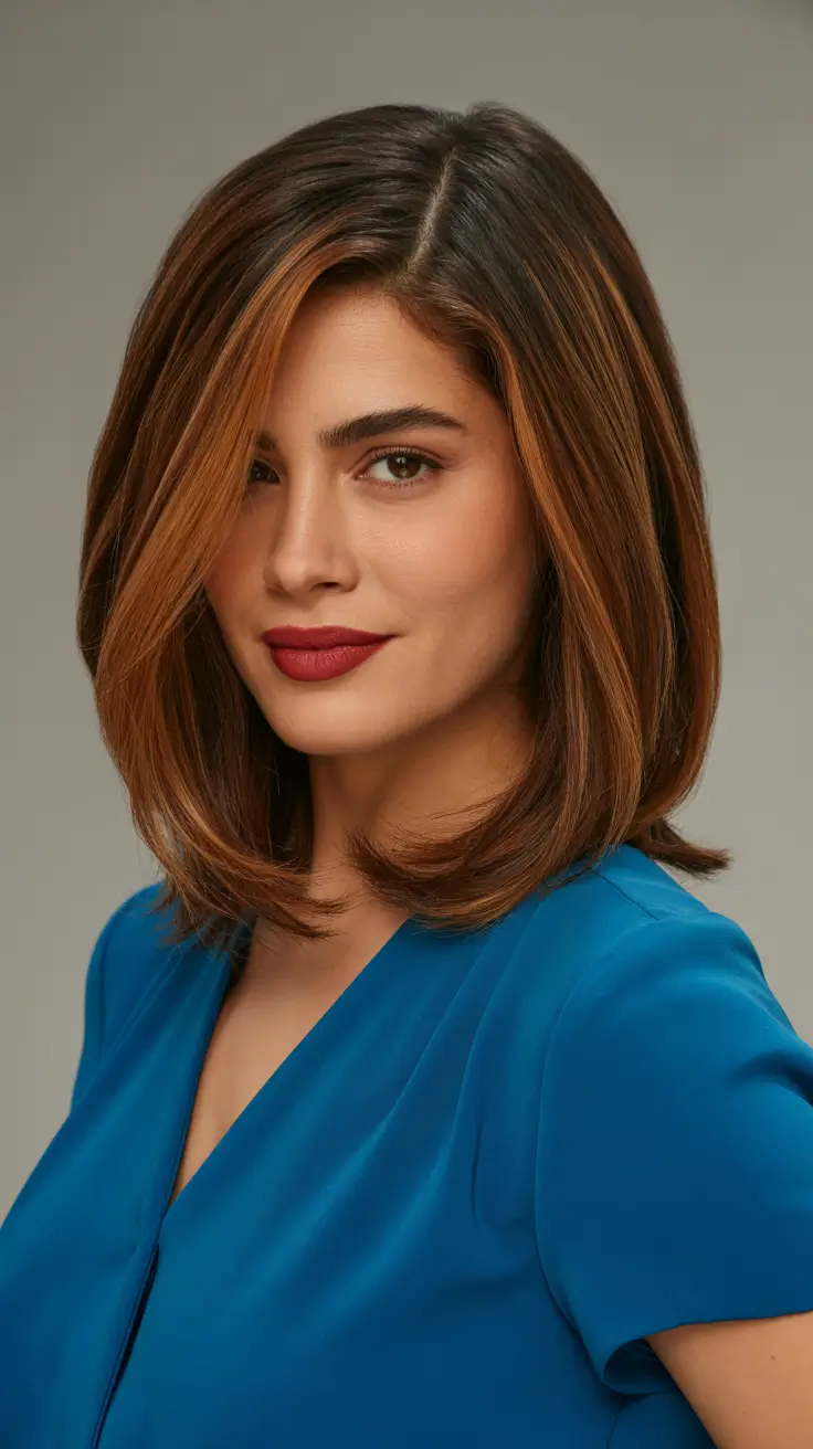 Best haircuts for medium hair 2026 Warm Chestnut Layers With Sleek Contouring