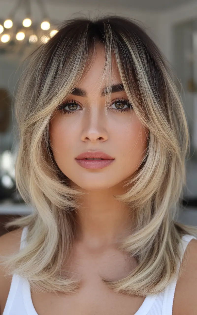 Best haircuts for medium hair 2026 Butterfly-Inspired Blonde Layers With Breezy Fringe