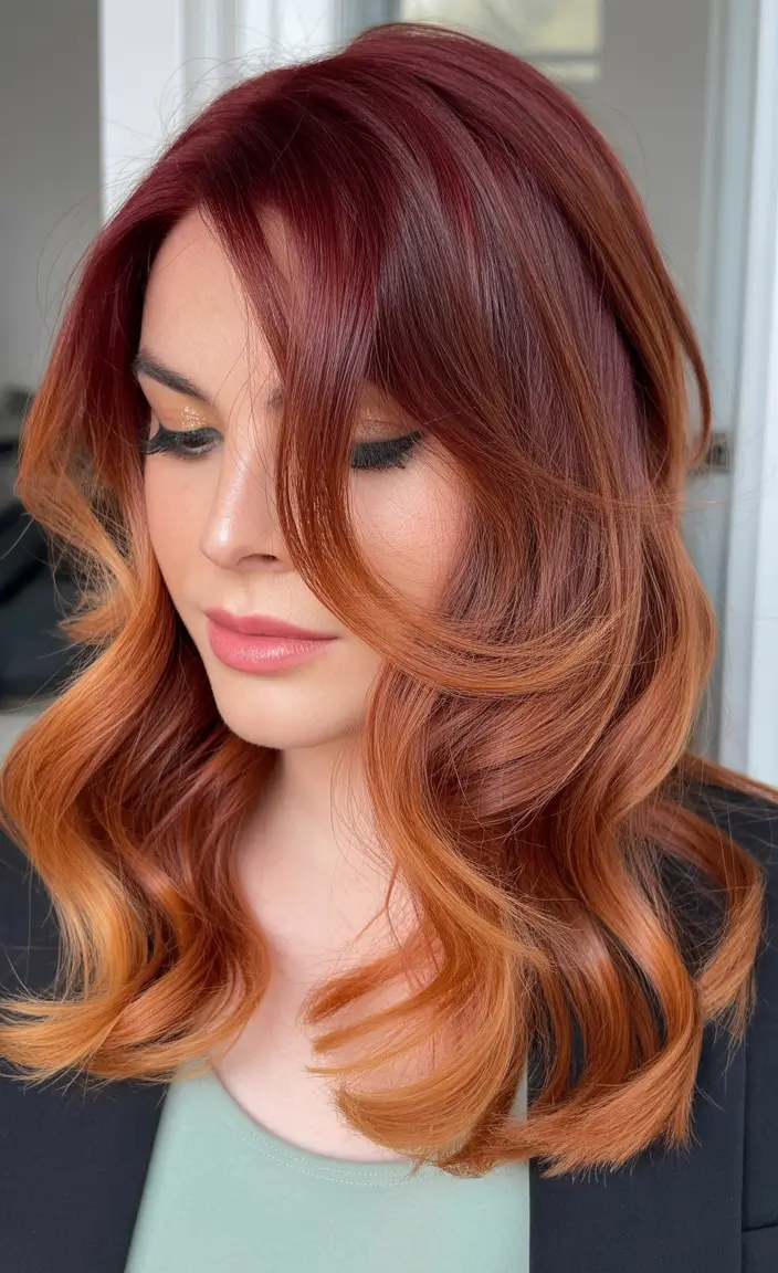 Best haircuts for medium hair 2026 Warm Copper Melt With Voluminous Waves