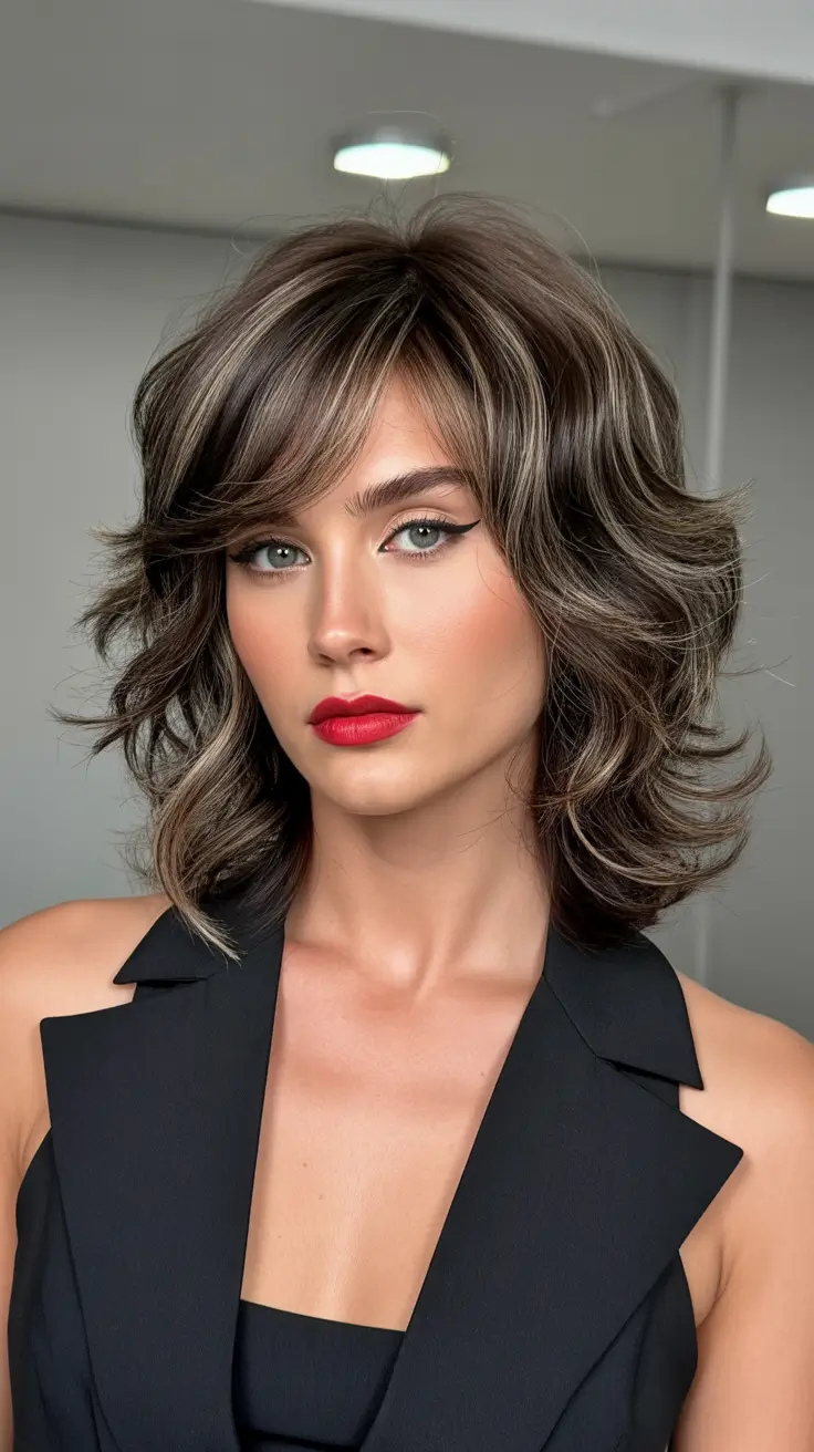 Best haircuts for medium hair 2026 Textured Brown Shag With Lifted Crown Layers