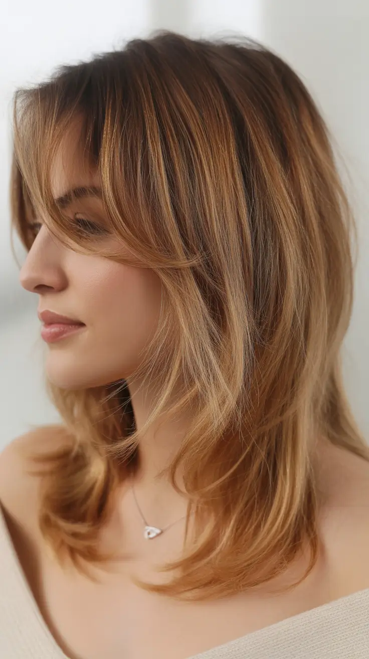 Best haircuts for medium hair 2026 Sunlit Honey Layers With Gentle Volume