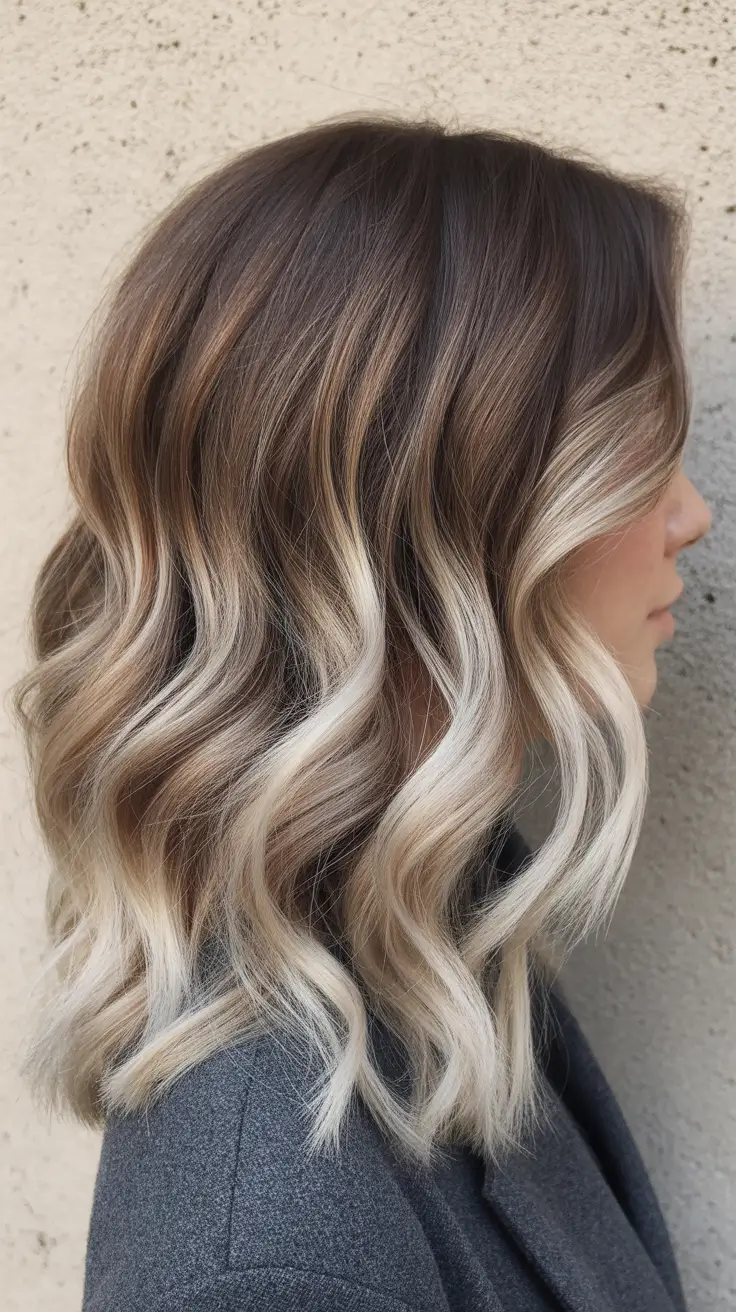 Best haircuts for medium hair 2026 Dimensional Ash-Blonde Waves With Soft Contrast