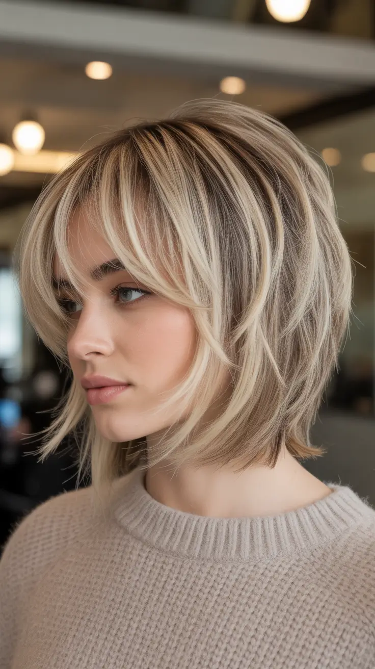 Best haircuts for medium hair 2026 Layered Blonde Bob With Textured Lightness