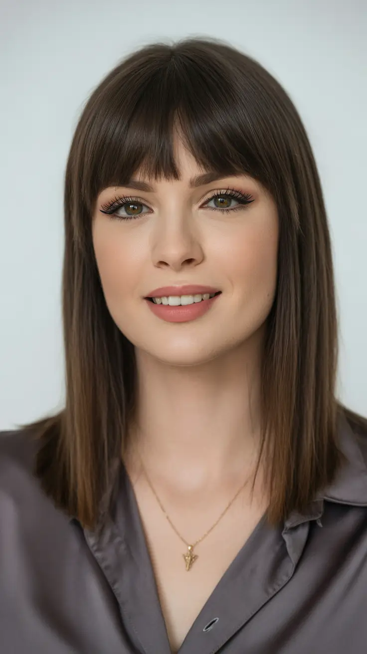 Best haircuts for medium hair 2026 Chic Straight Cut With Polished Blunt Fringe