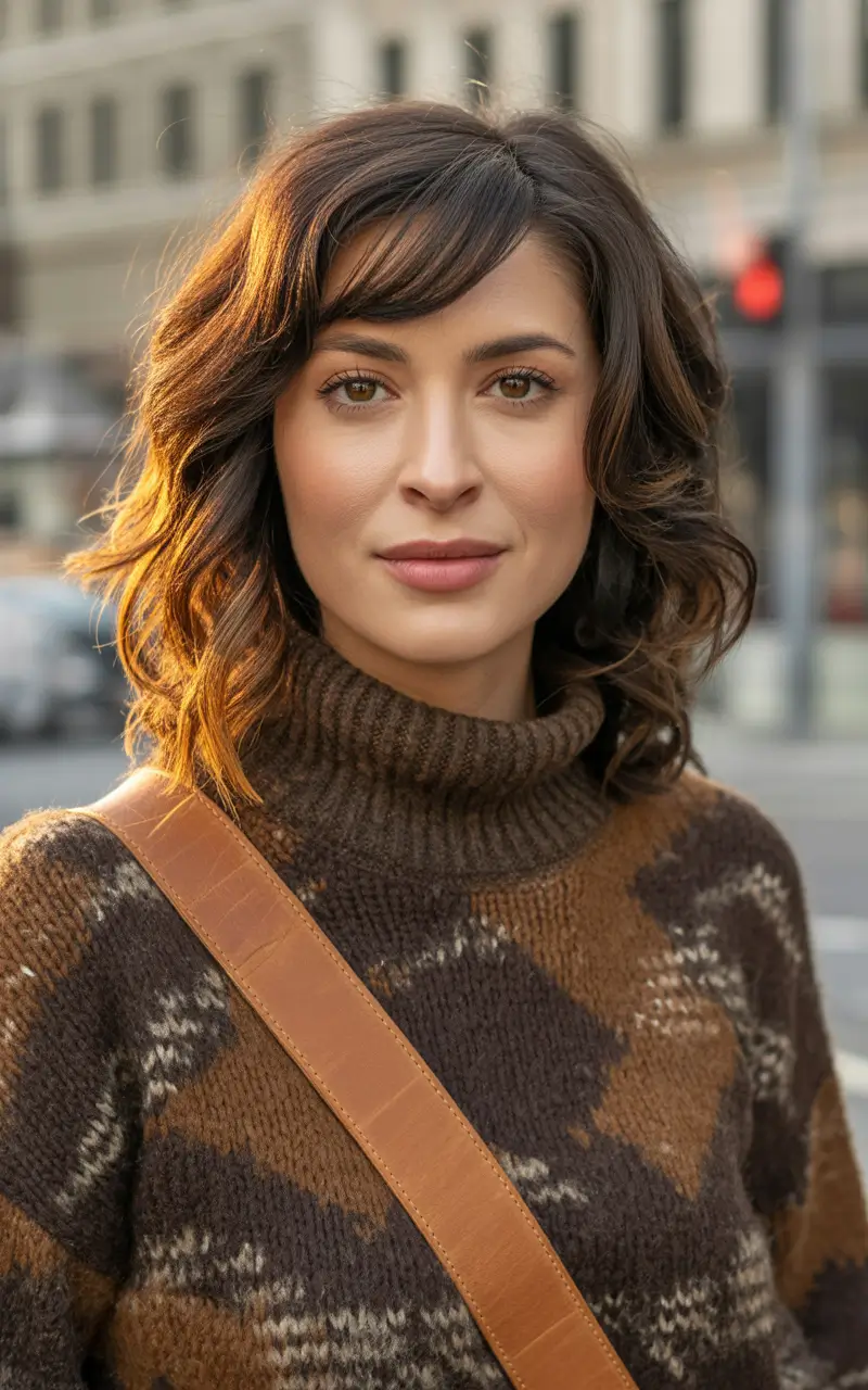 Best haircuts for thin fine hair 2026 Warm wavy bob with soft bangs