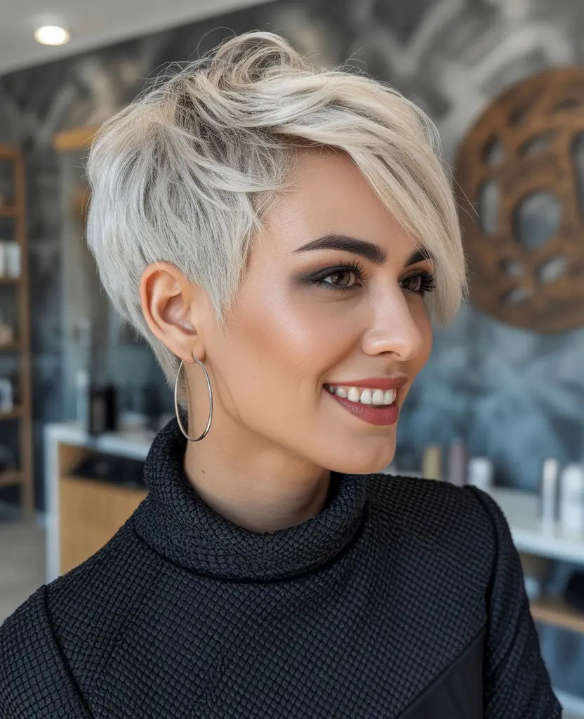 Best haircuts for thin fine hair 2026 Choppy platinum pixie with airy texture