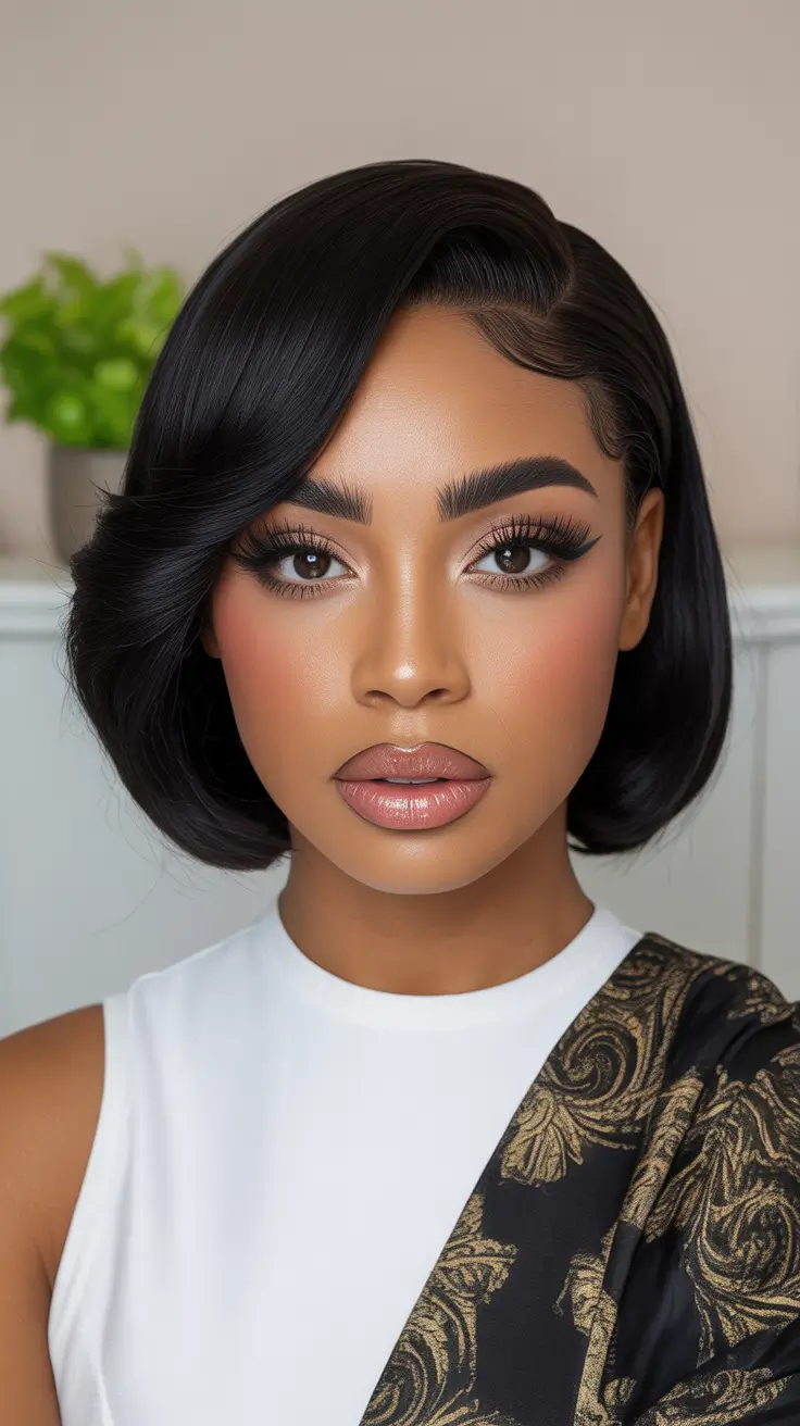 Best haircuts for thin fine hair 2026 Polished short bob with sculpted elegance