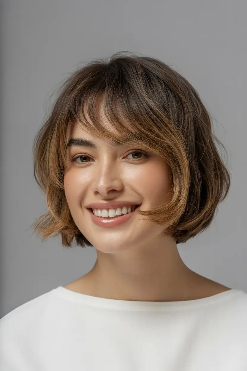 Best haircuts for thin fine hair 2026 Short wavy bob with relaxed bangs